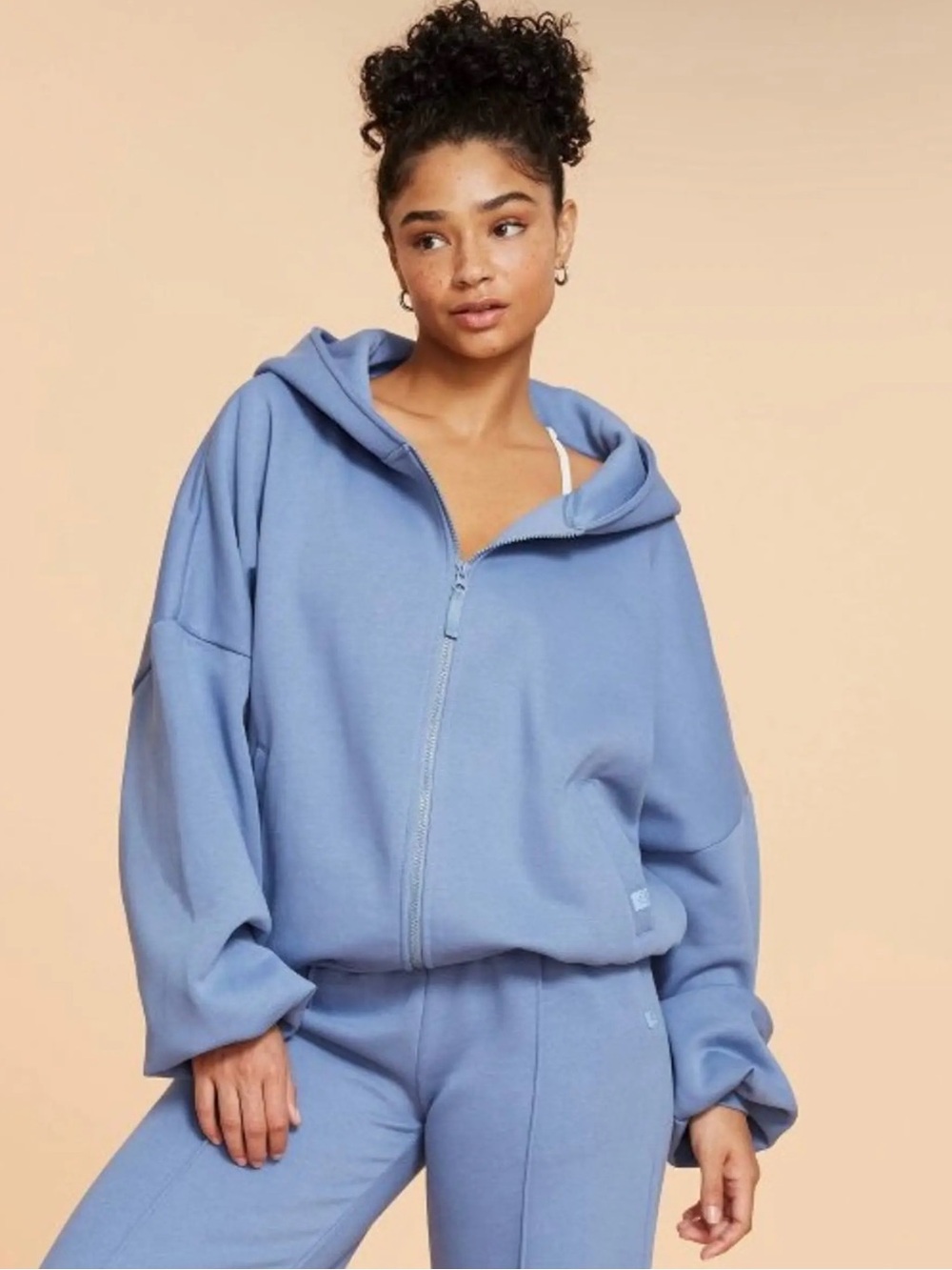 BLOGILATES M Marshmallow Zip Hoodie in Steel Blue • Athleisure Hooded Sweatshirt - Picture 10 of 11